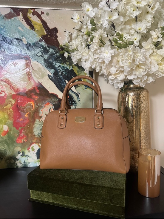 Michael Kors Handbags - Michael Kors Caramel Brown Saffiano Dome Satchel